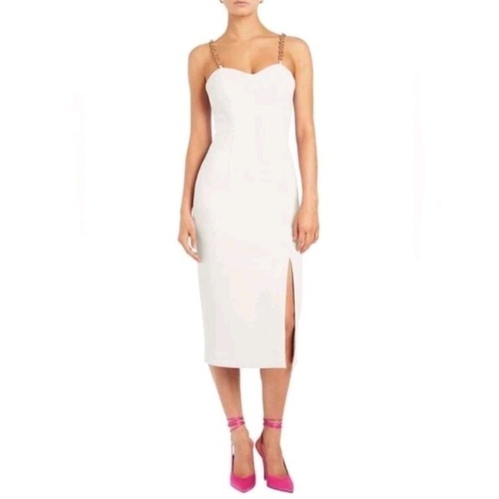 Rebecca Vallance White Midi Dress with Chain Straps